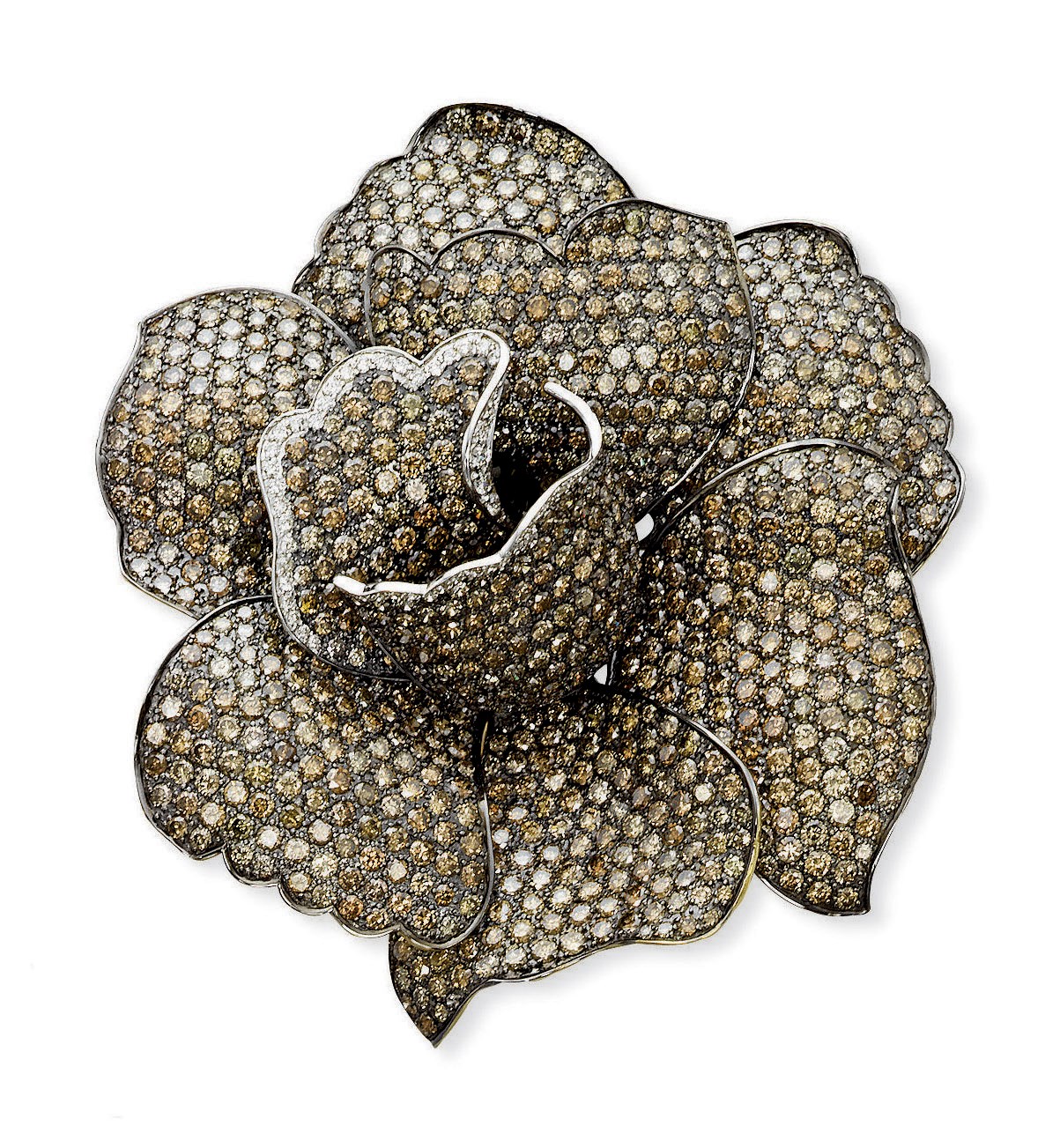 A DIAMOND AND COLOURED DIAMOND FLOWER BROOCH/PENDANT