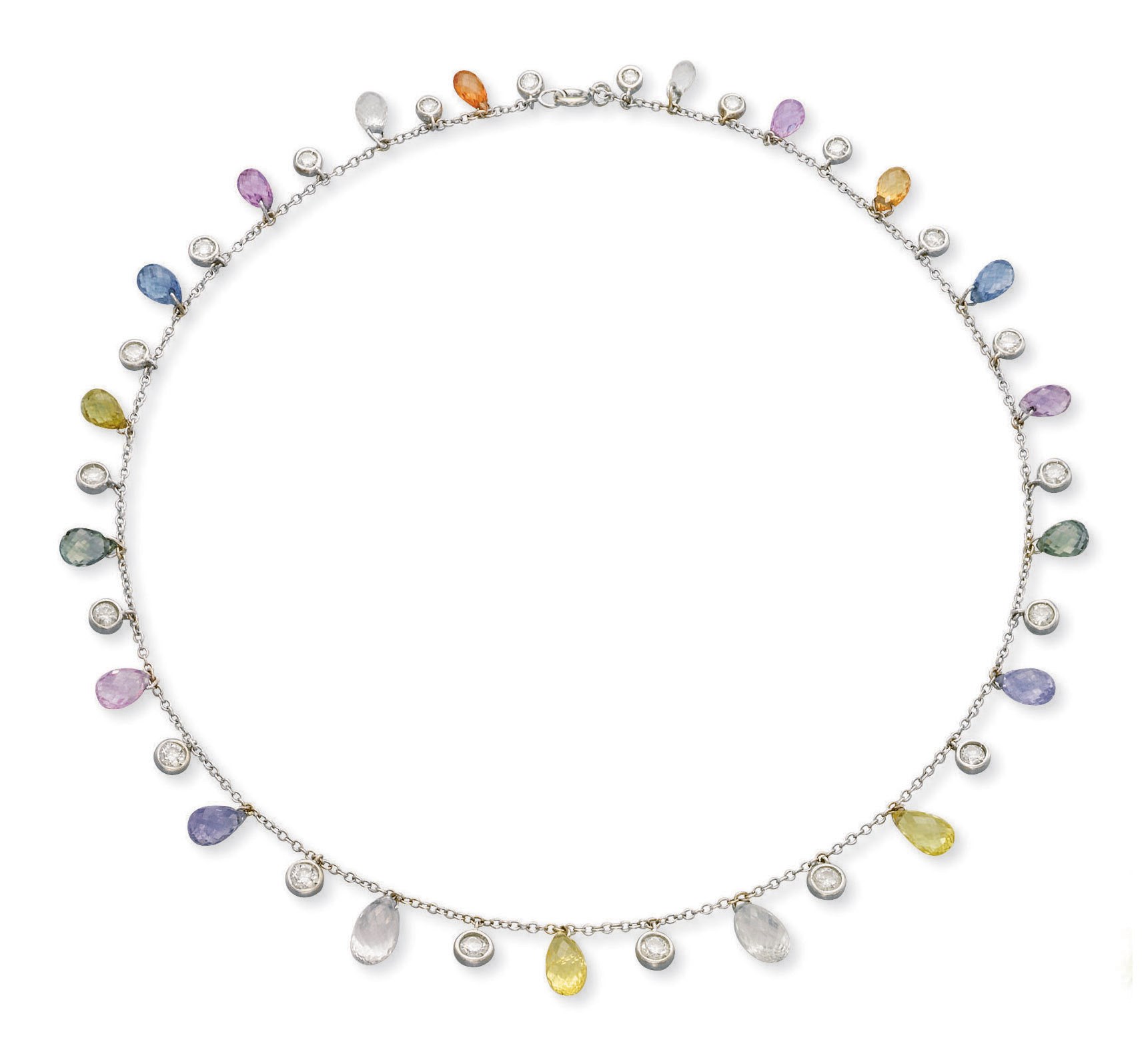A MULTI-COLOURED SAPPHIRE AND DIAMOND NECKLACE