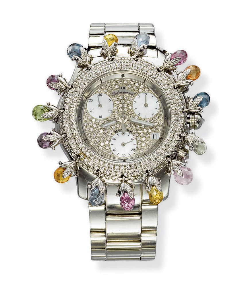 A MULTI-GEM 'LADY DIAMOND' CHRONOGRAPH WRISTWATCH, BY MEYERS