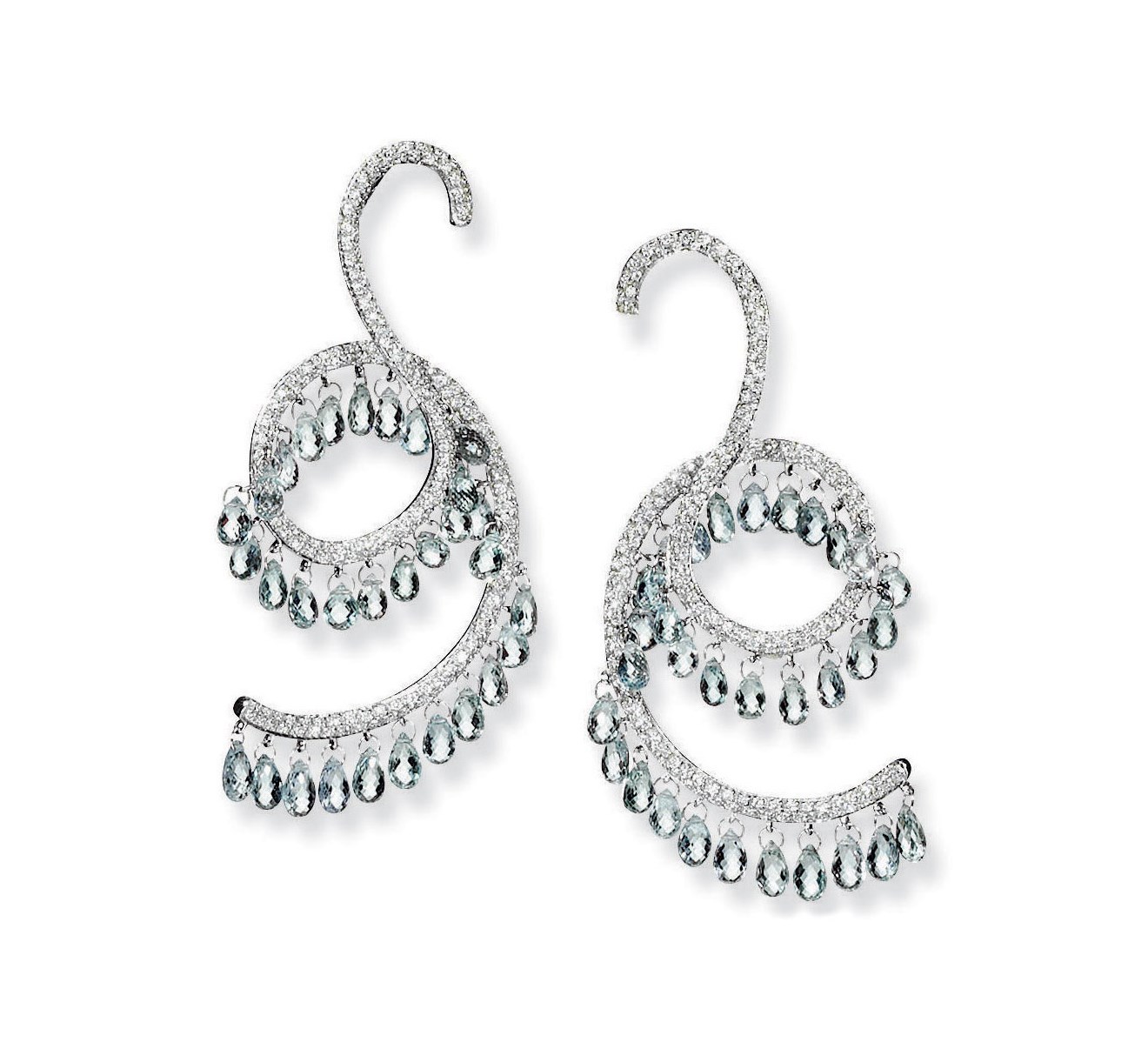A PAIR OF AQUAMARINE AND DIAMOND EARRINGS, BY SENSO