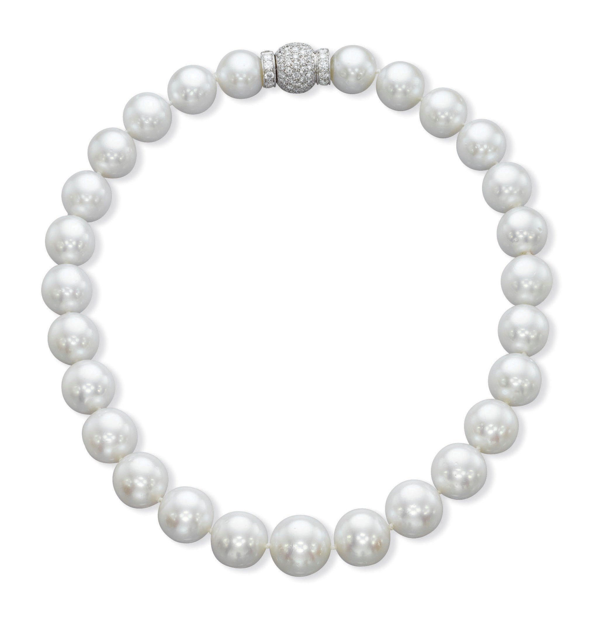 A SOUTH SEA CULTURED PEARL AND DIAMOND NECKLACE