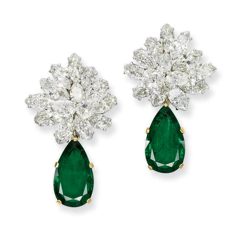 A PAIR OF EMERALD AND DIAMOND EARRINGS, BY BULGARI