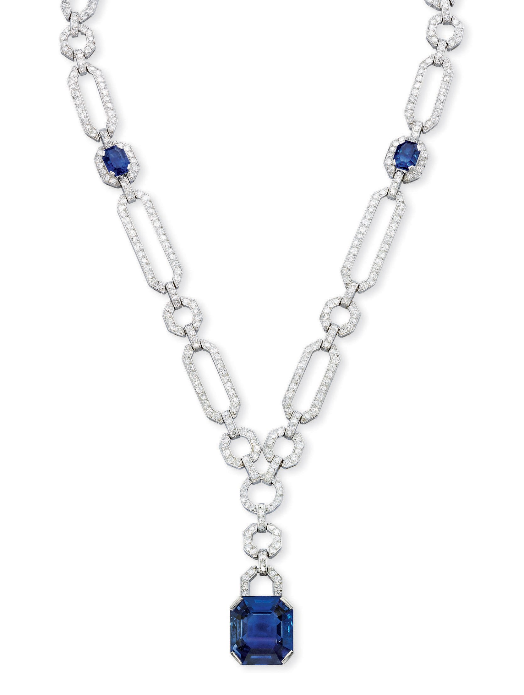 A SAPPHIRE AND DIAMOND NECKLACE