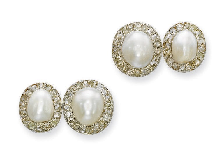 A PAIR OF BELLE EPOQUE PEARL AND DIAMOND CUFFLINKS