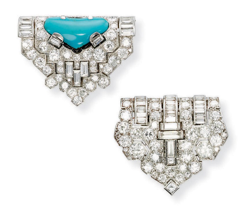 TWO ART DECO DIAMOND CLIP BROOCHES