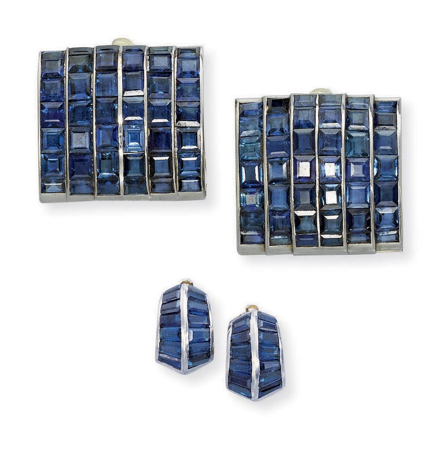 A SET OF ART DECO SAPPHIRE "PONT" JEWELLERY, BY SUZANNE BELPERRON