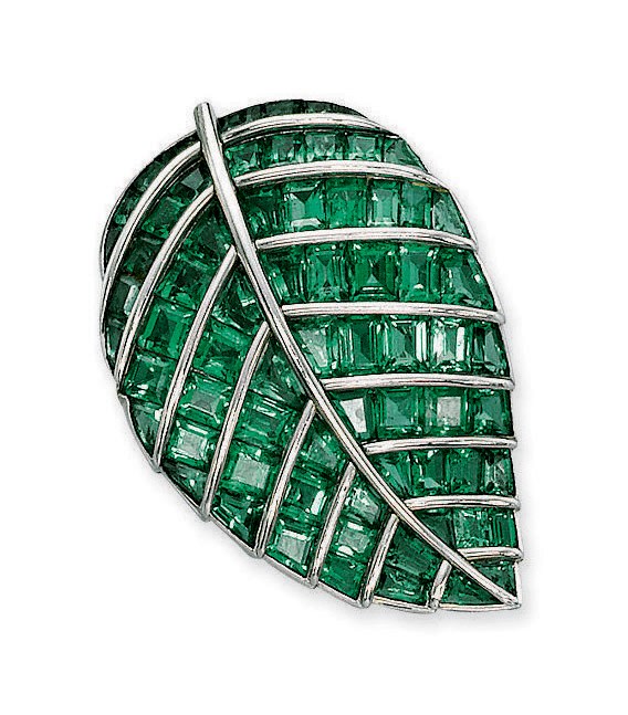 AN EMERALD "FEUILLE DE LILAS" BROOCH, BY BOIVIN