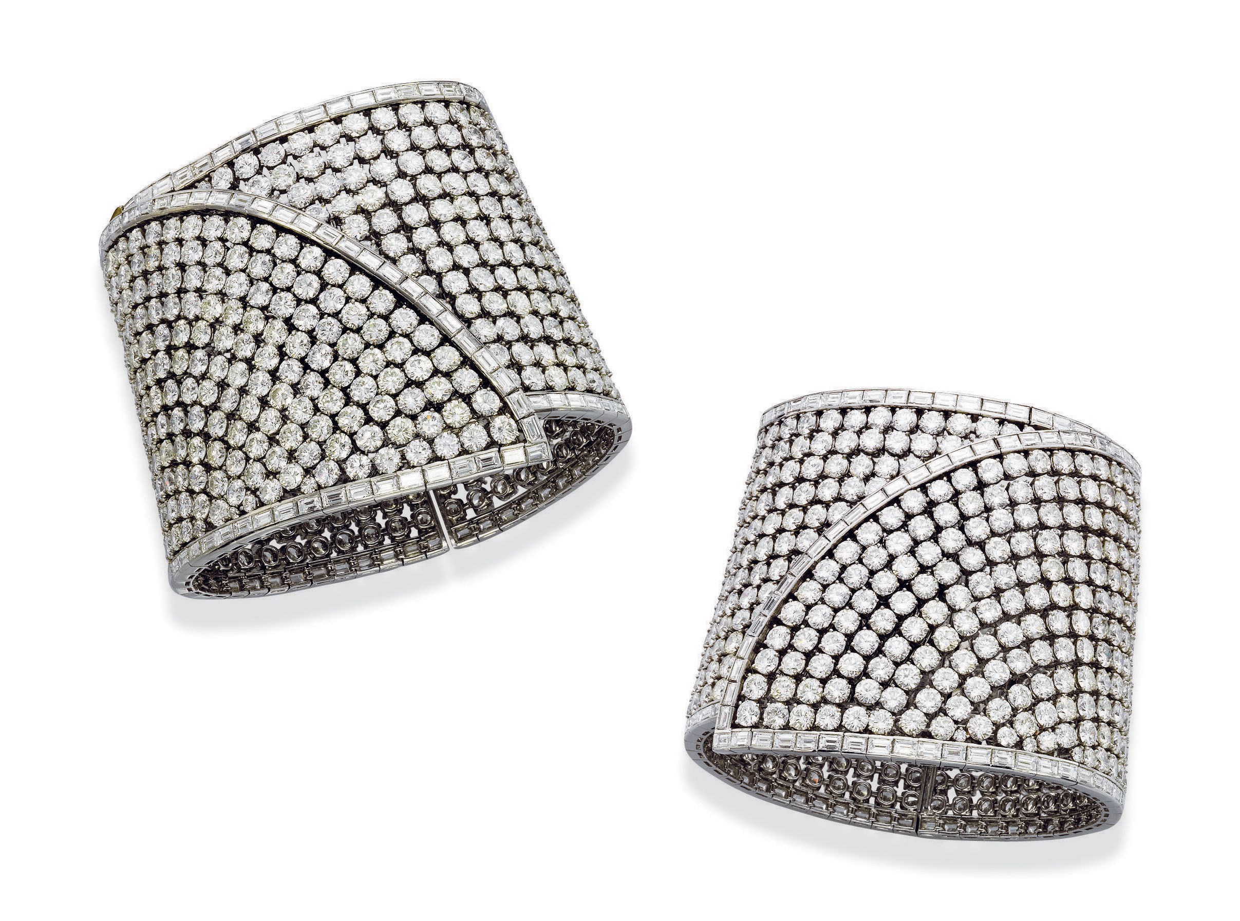 A PAIR OF IMPRESSIVE DIAMOND CUFF BRACELETS, BY TABBAH