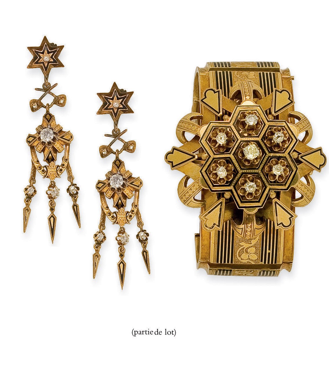 DEMI-PARURE EMAIL ET DIAMANTS