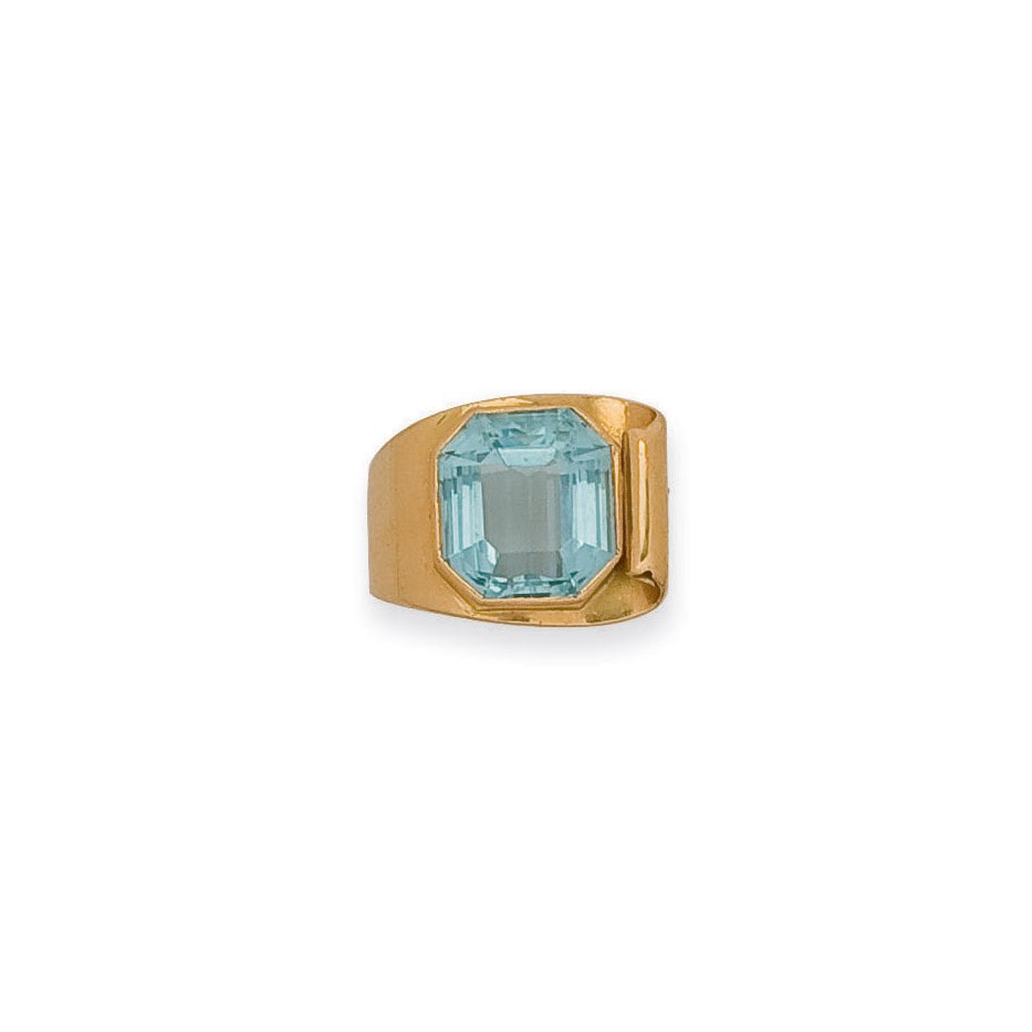 BAGUE RETRO AIGUE-MARINE