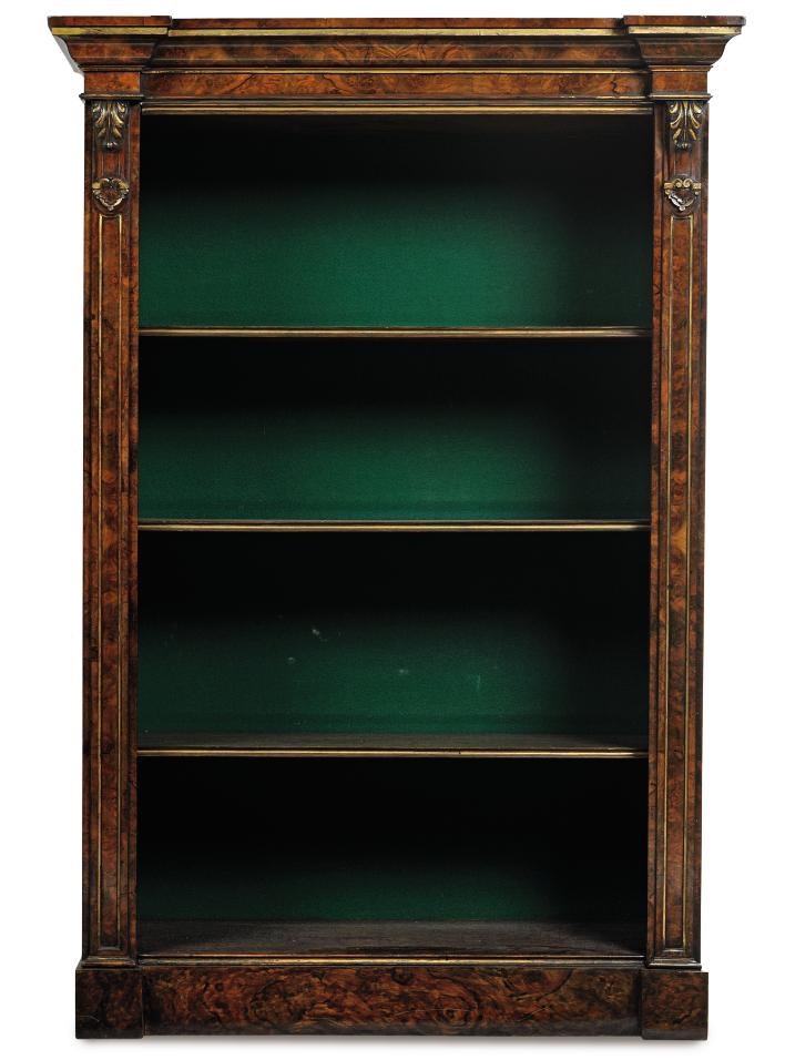A BURR-WALNUT OPEN BOOKCASE