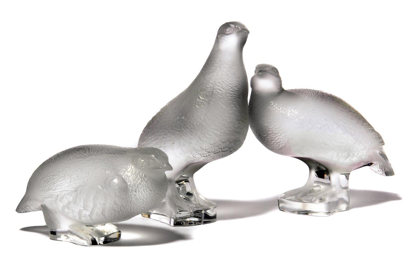 Three Lalique Partridges