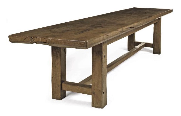 A LARGE FRENCH OAK FARMHOUSE TABLE