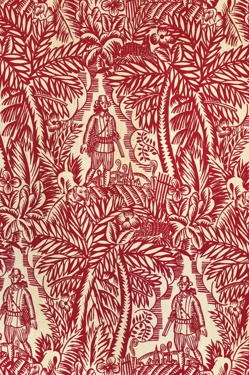 'LA CHASSE', DESIGNED BY RAOUL DUFY, TWO LENGTHS OF PRINTED COTTON TEXTILE