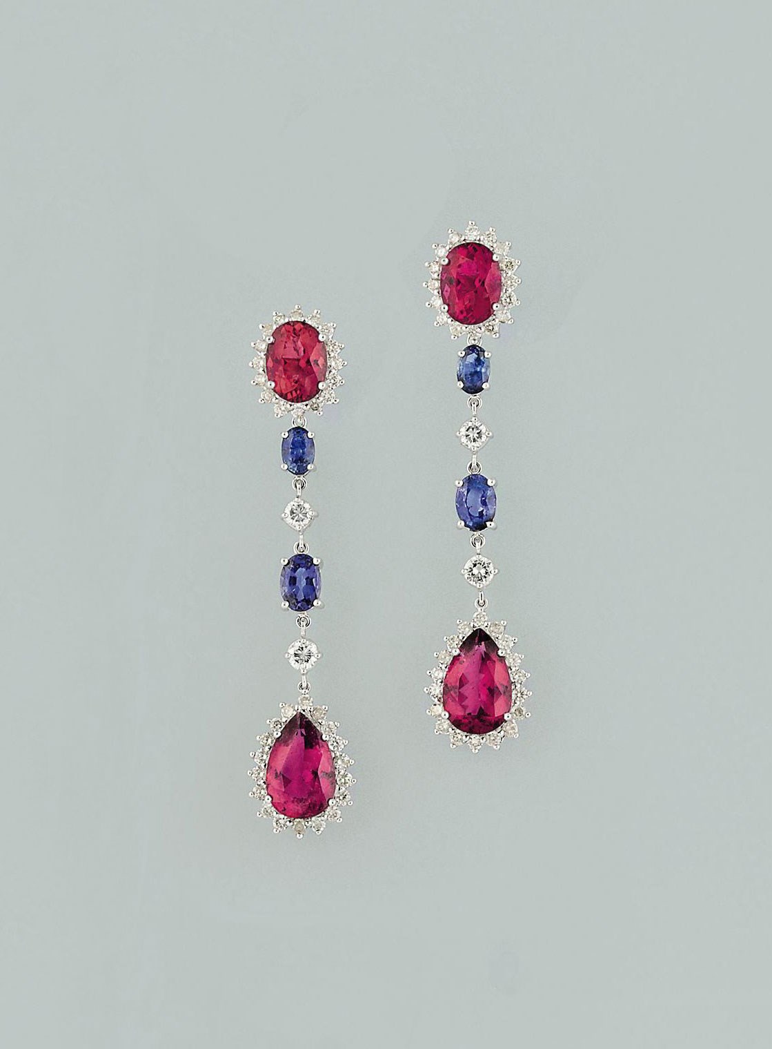 A pair of tourmaline, sapphire and diamond earrings