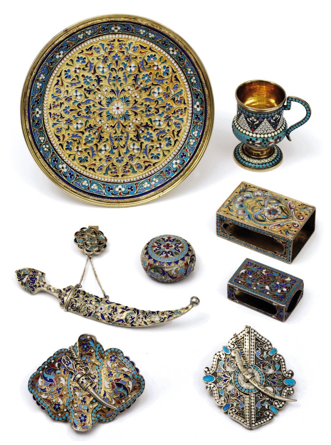 A Group of Silver and Cloisonné Enamel Articles