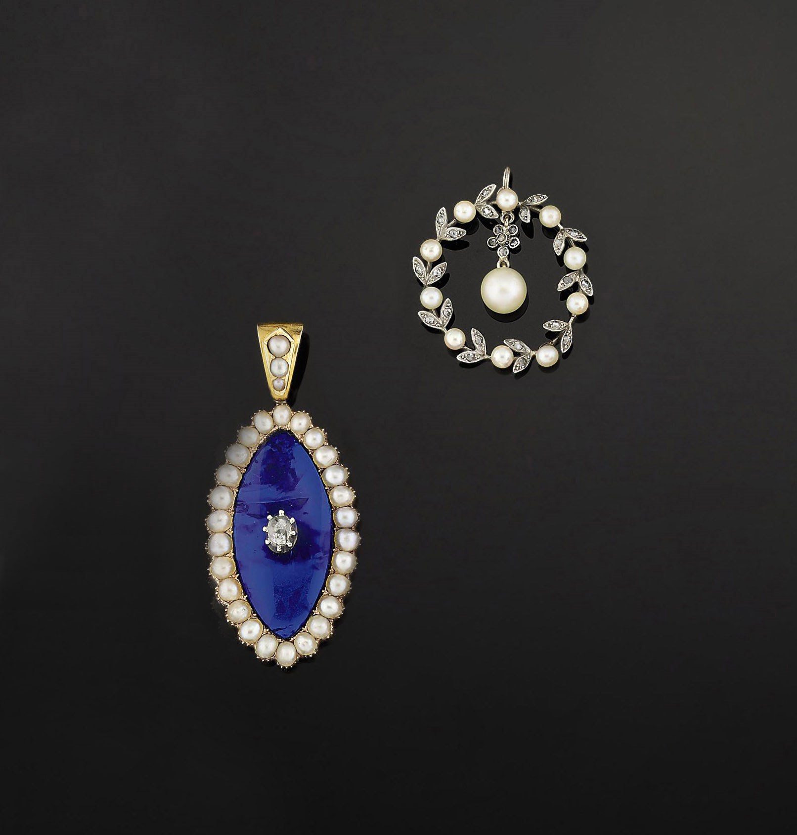 Two gem-set penants