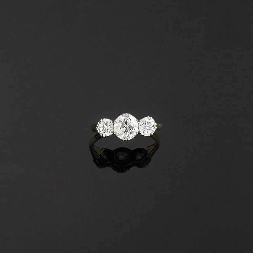 A diamond three-stone ring