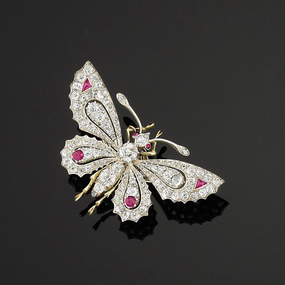 A ruby and diamond-set butterfly brooch