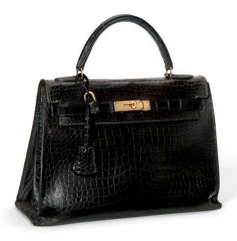A BLACK CROCODILE 'KELLY' BAG