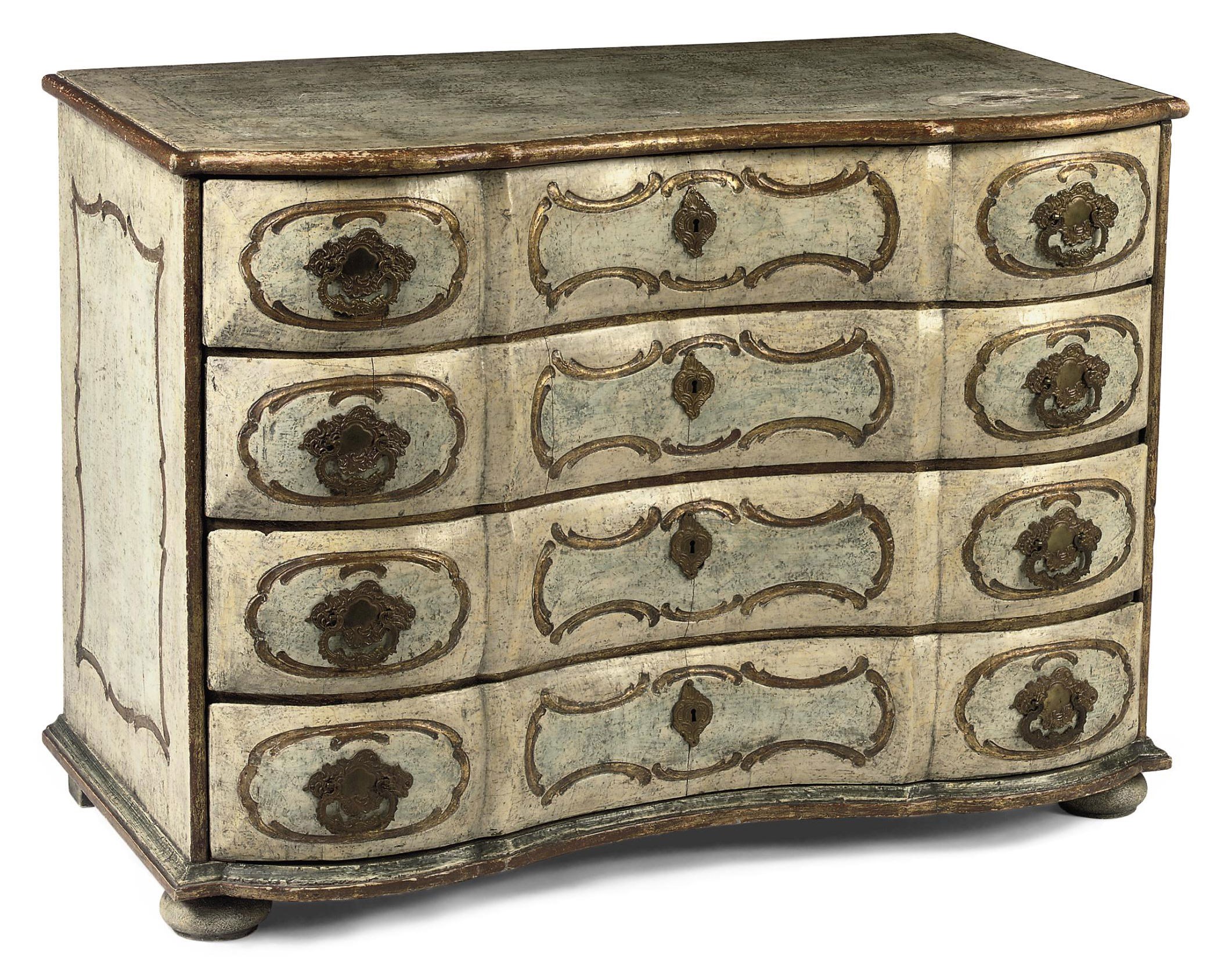 A SOUTH GERMAN PARCEL-GILT AND WHITE-PAINTED COMMODE