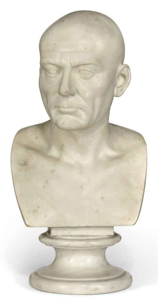 A CARVED MARBLE BUST OF A MAN, POSSIBLY SCIPIO