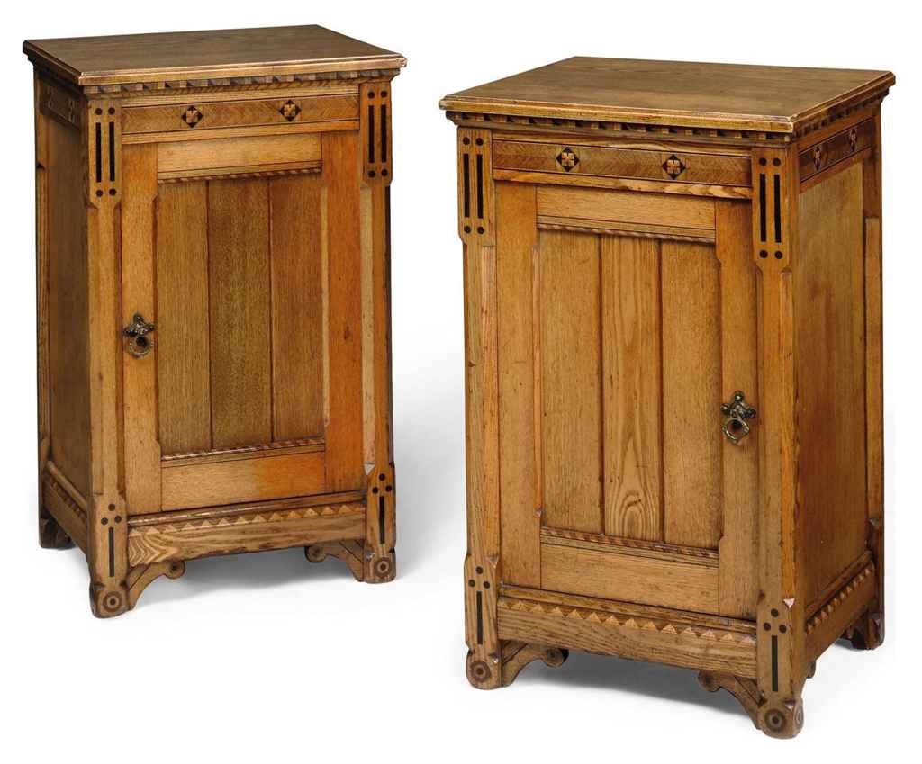 A PAIR OF LATE VICTORIAN ASH INLAID BEDSIDE CABINETS