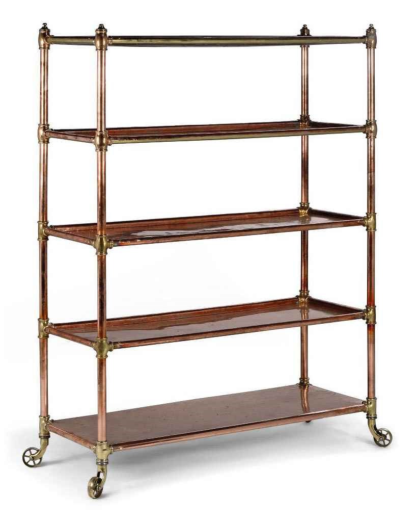 A FRENCH BRASS AND COPPER ETAGERE