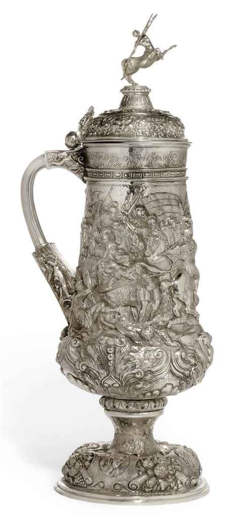 A MASSIVE ELECTROPLATED HISTORISMUS FLAGON