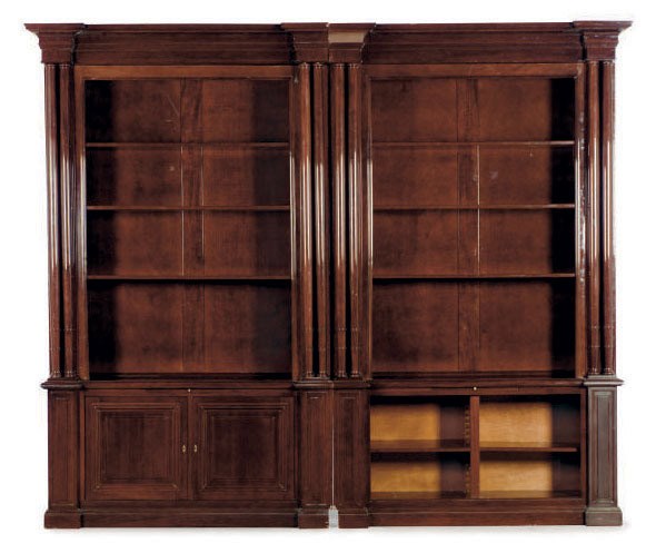 A CUSTOM-DESIGNED MAHOGANY DOUBLE BOOKCASE,
