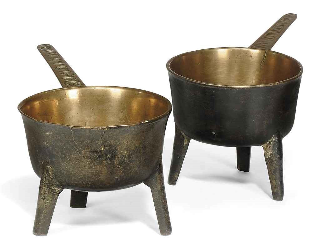 TWO ENGLISH BRONZE SKILLETS
