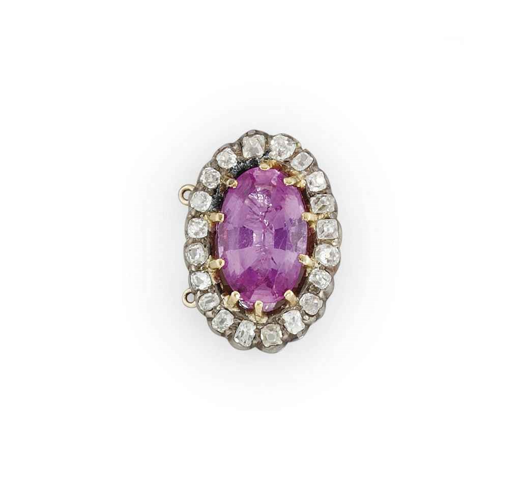 A late 19th century pink topaz and diamond cluster