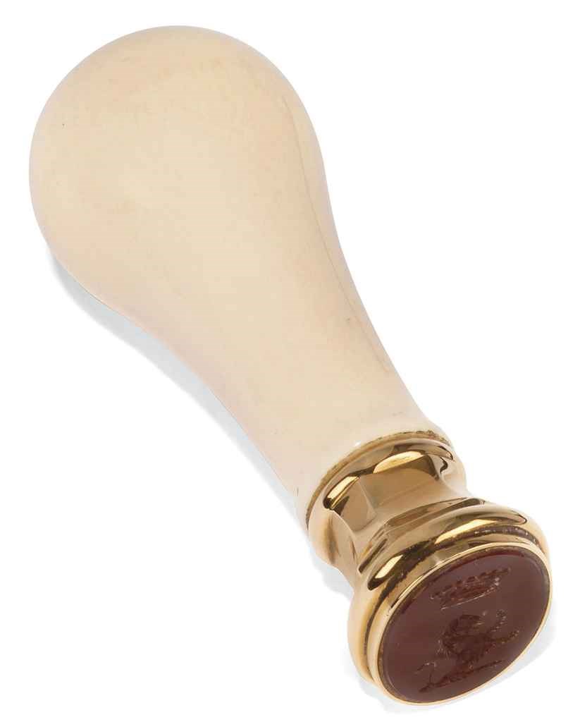A GEORGE IV GOLD-MOUNTED IVORY DESK SEAL