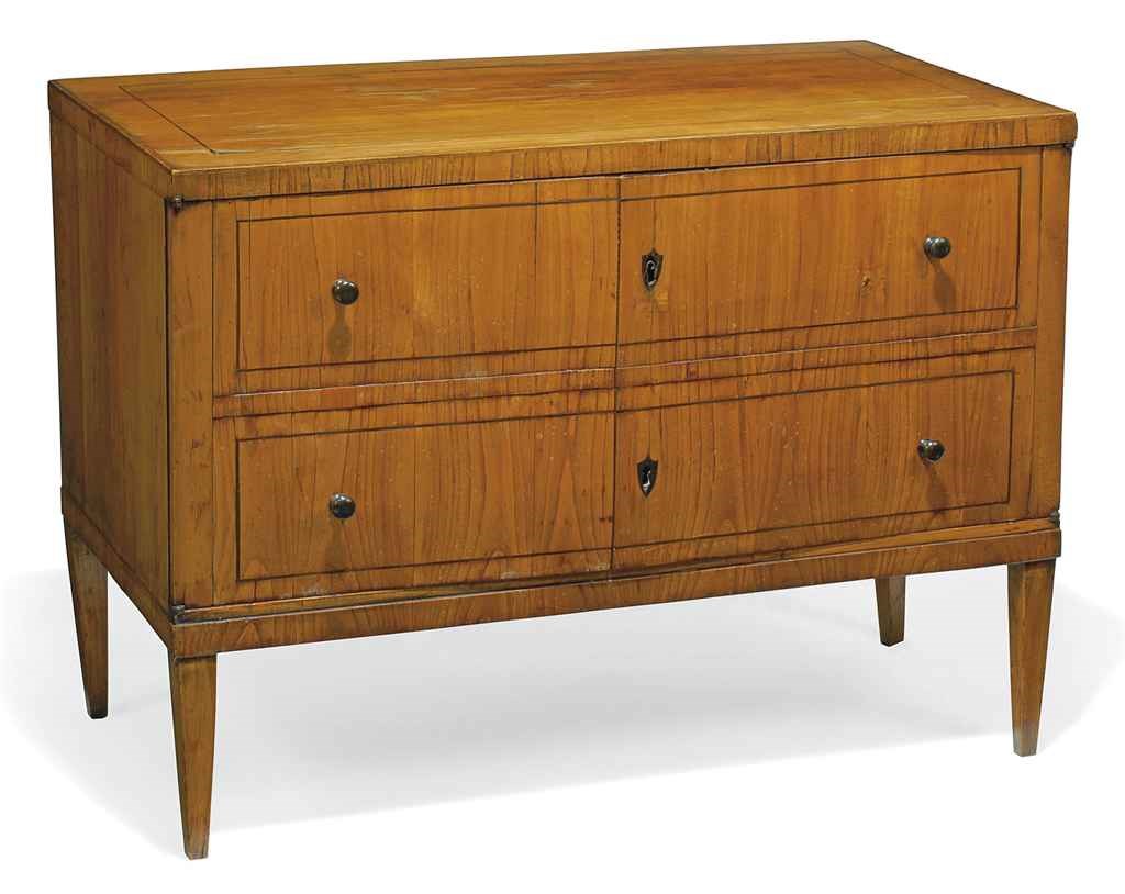 A GERMAN BIRCH, CHERRY AND LINE-INLAID CABINET