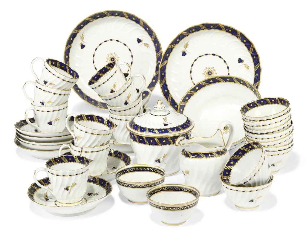 A WORCESTER SPIRALLY-FLUTED PART TEA-SERVICE