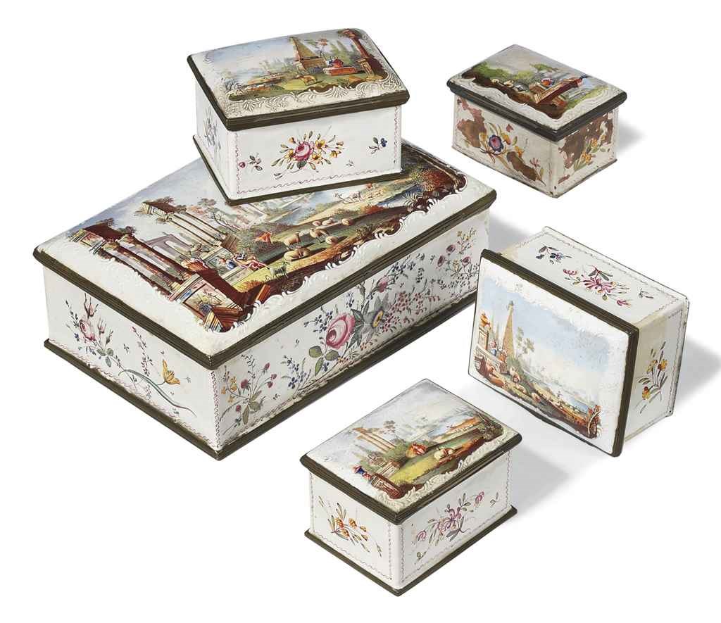 A GEORGE III STYLE ORMOLU-MOUNTED ENAMEL CASKET