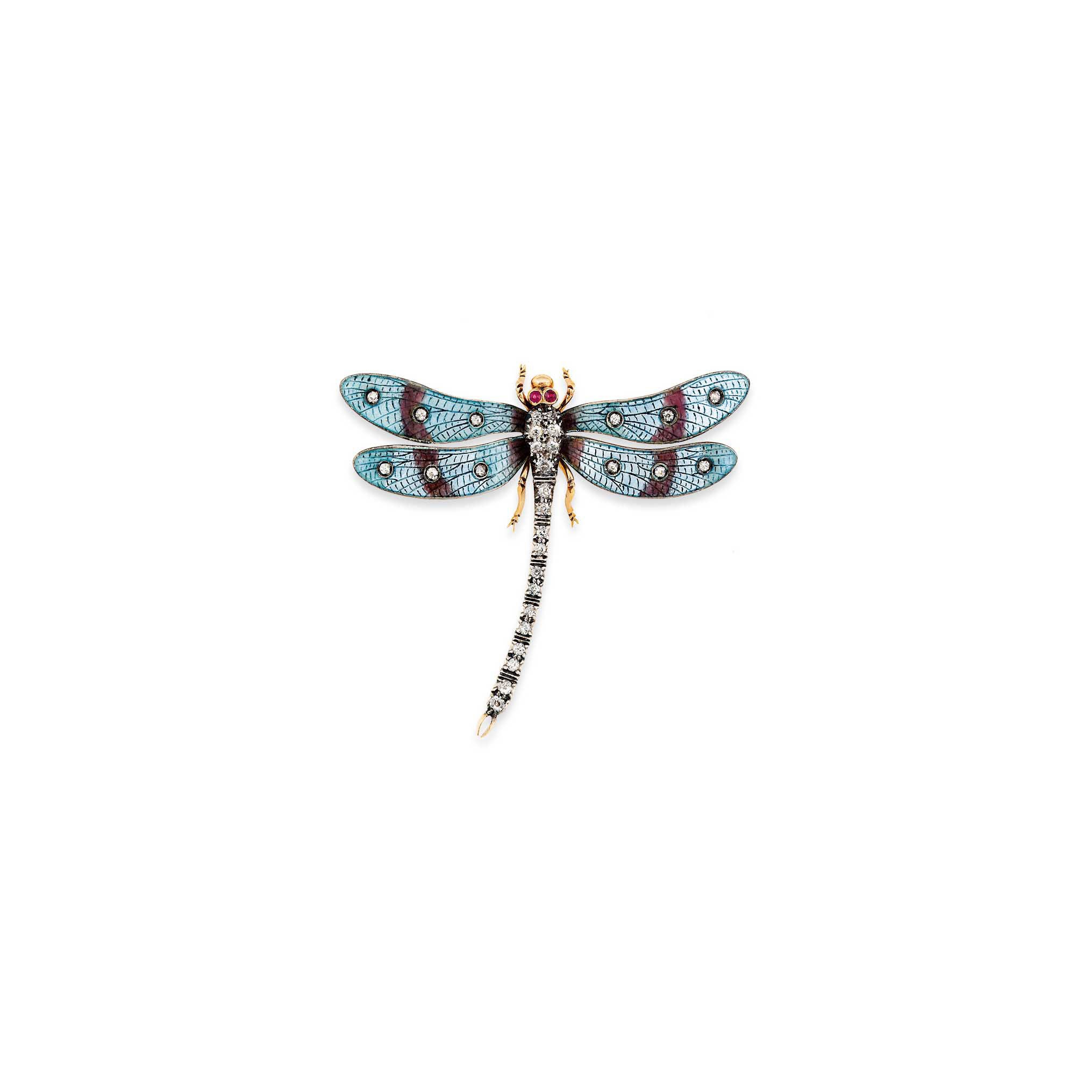 A diamond-set dragonfly brooch