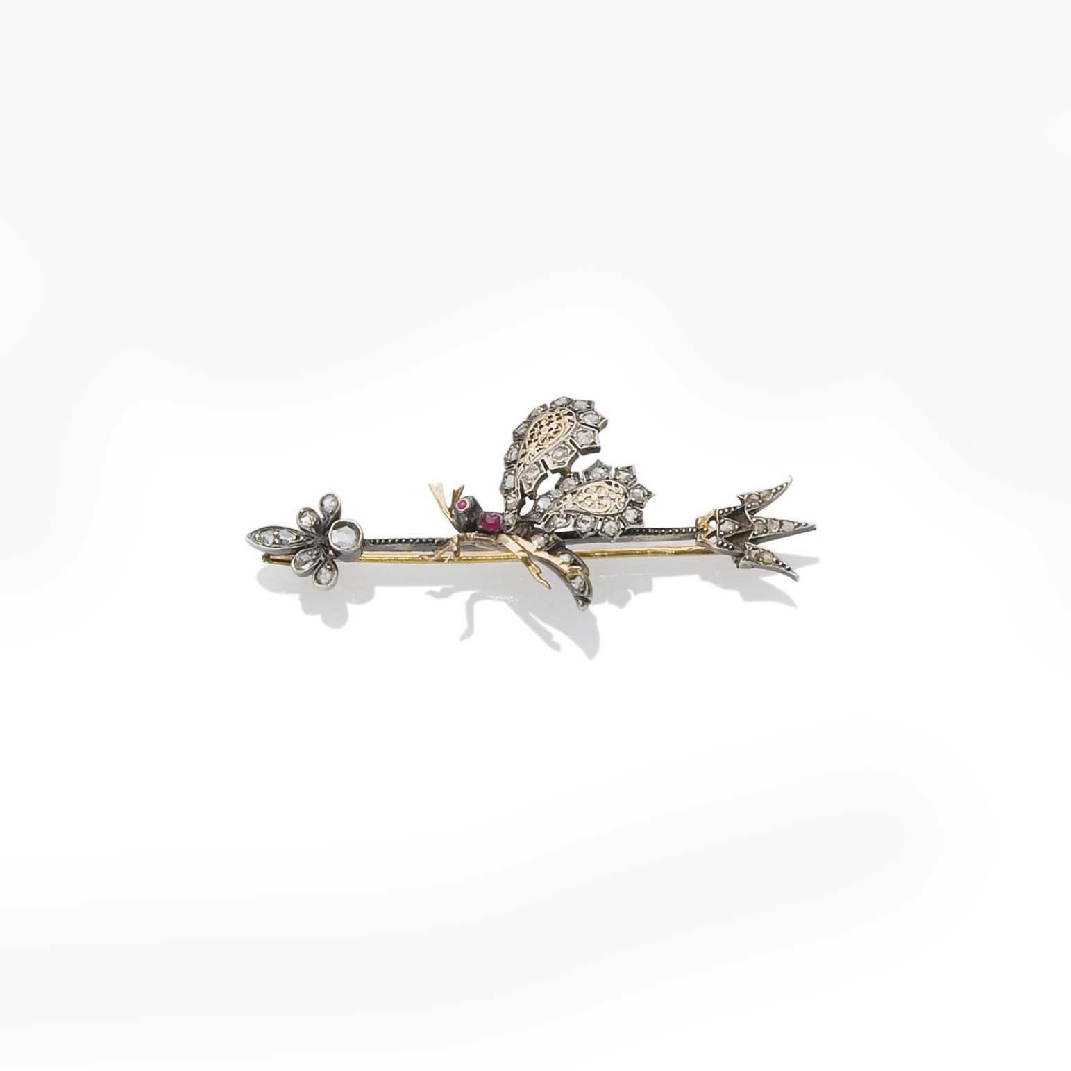 BROCHE RUBIS ET DIAMANTS