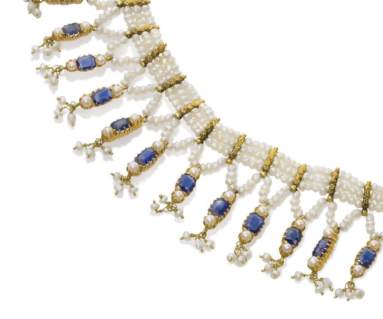 COLLIER PERLES ET SAPHIRS