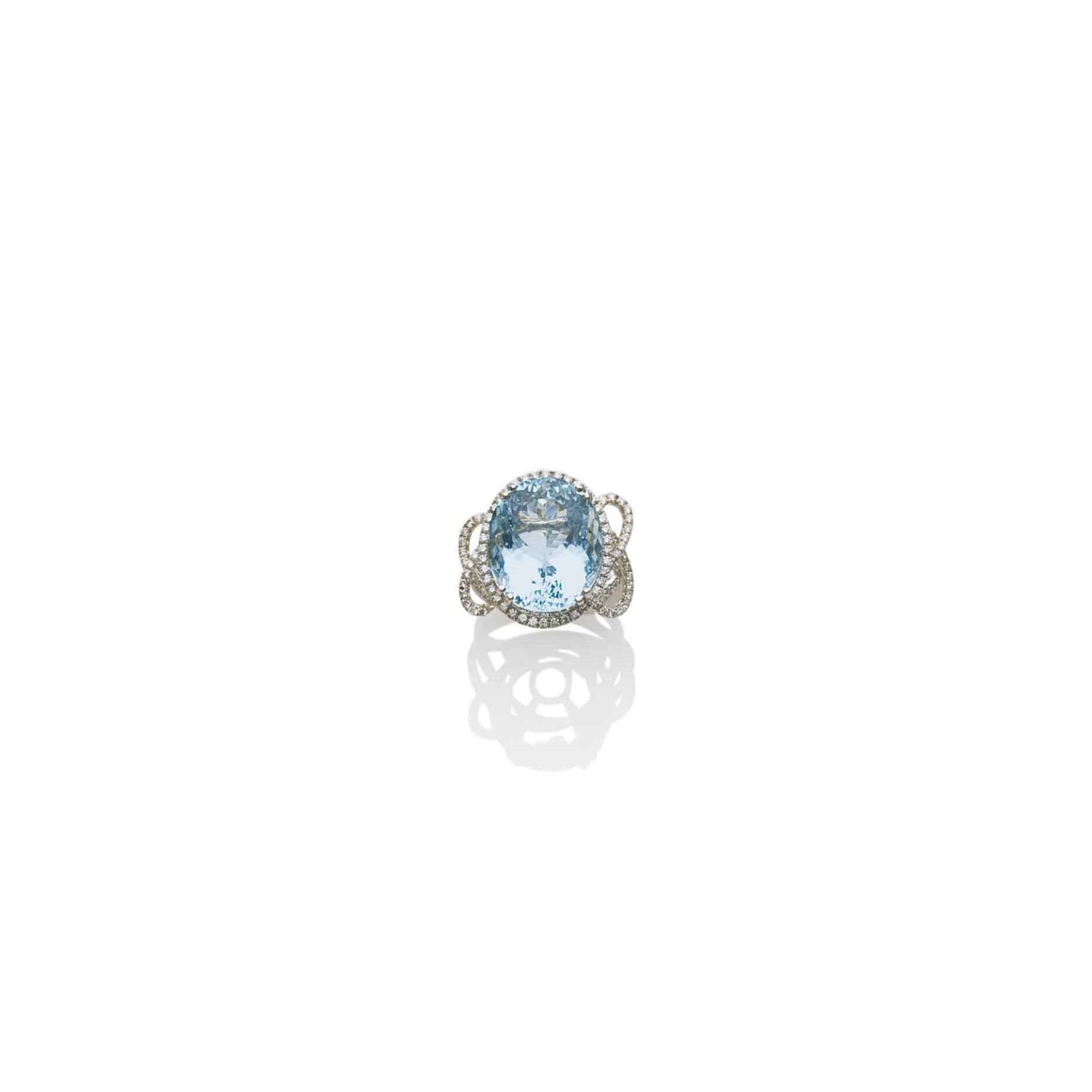 BAGUE AIGUE-MARINE ET DIAMANTS