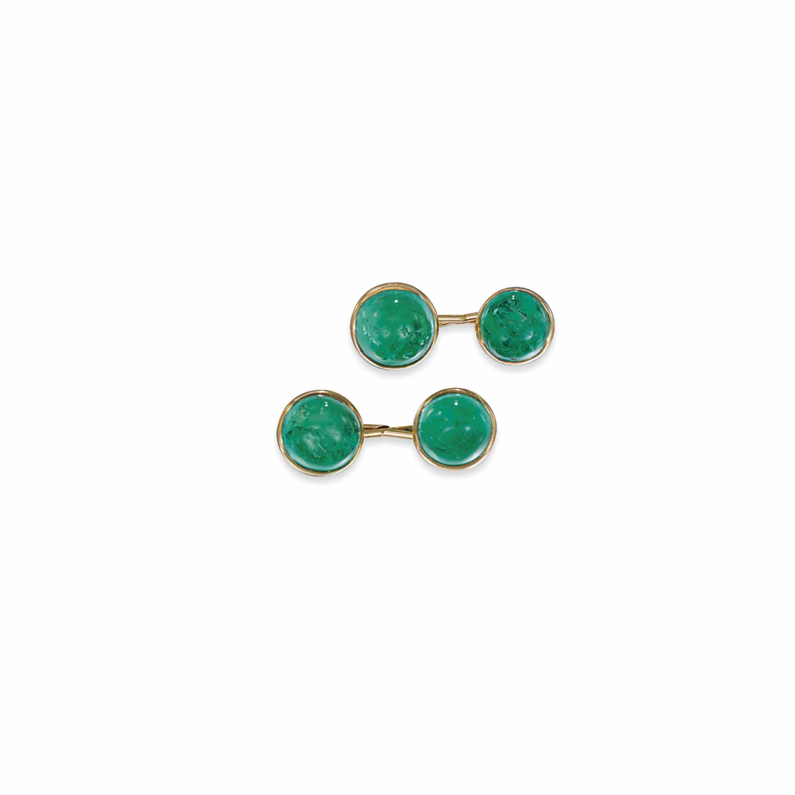 A PAIR OF EARLY 20TH CENTURY EMERALD CUFFLINKS, BY BLACK STARR & FROST