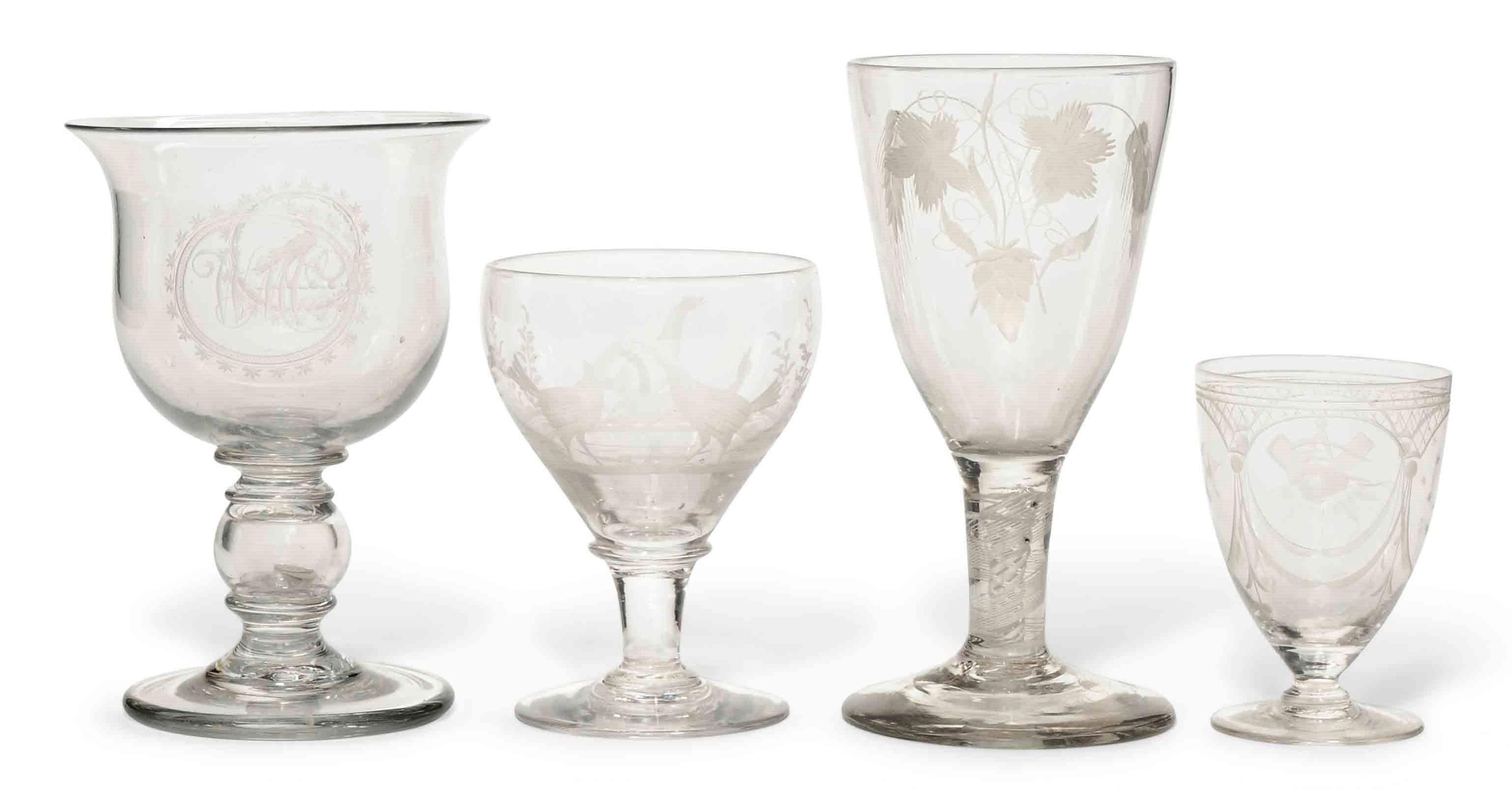 FOUR ENGRAVED GLASS OBJECTS