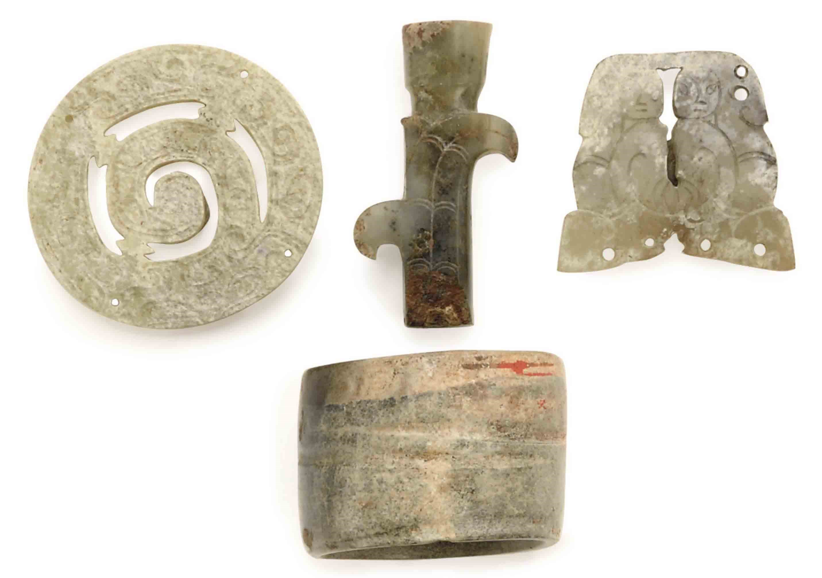FOUR CHINESE JADE CARVINGS,