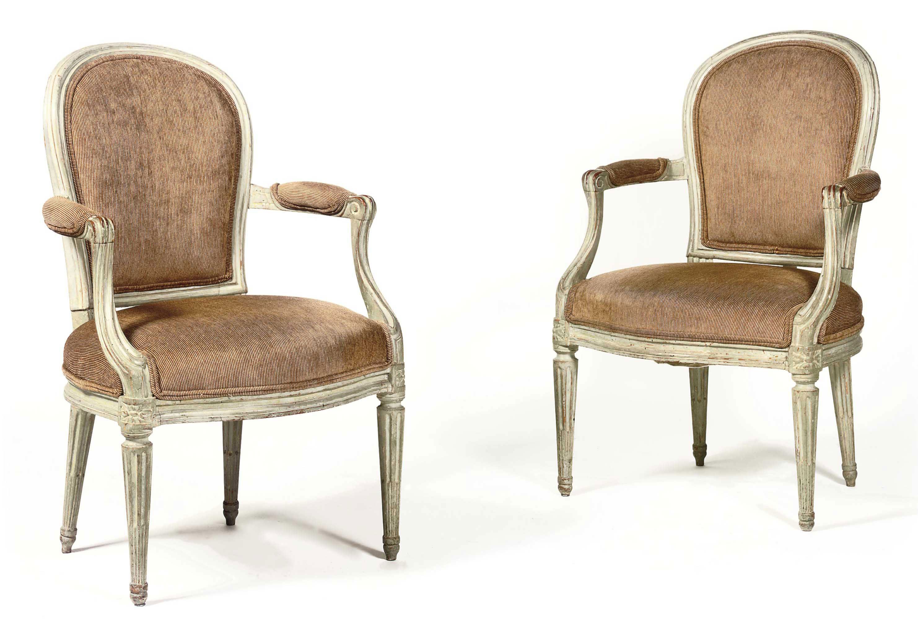 A PAIR OF LOUIS XVI GREY-PAINTED FAUTEUILS