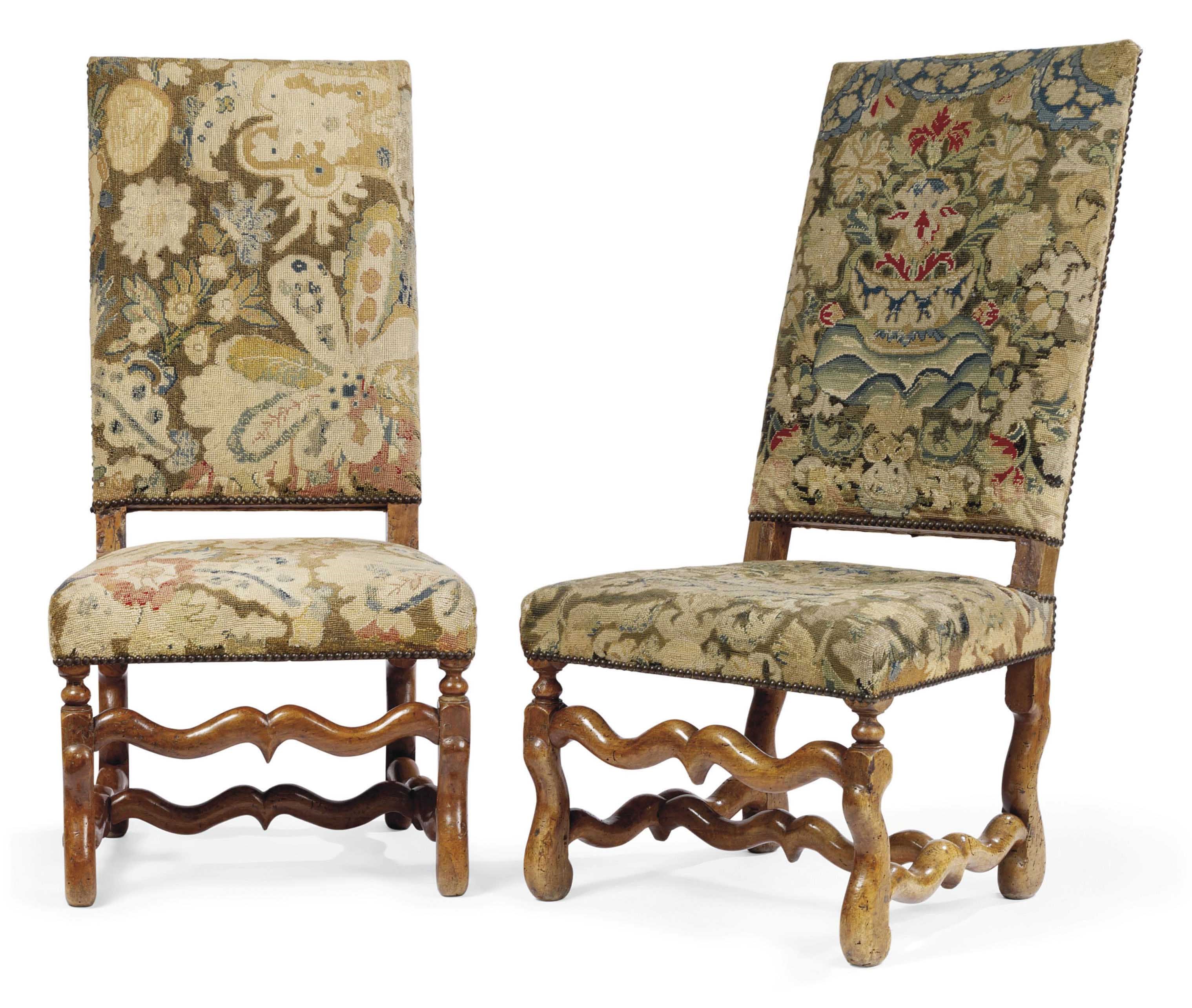 A PAIR OF LOUIS XIV WALNUT SIDE CHAIRS