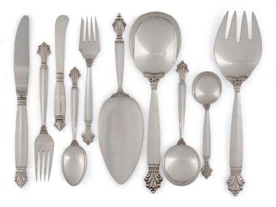 A GEORG JENSEN DANISH SILVER 'ACANTHUS PATTERN' TABLE SERVICE DESIGNED BY JOHAN ROHDE