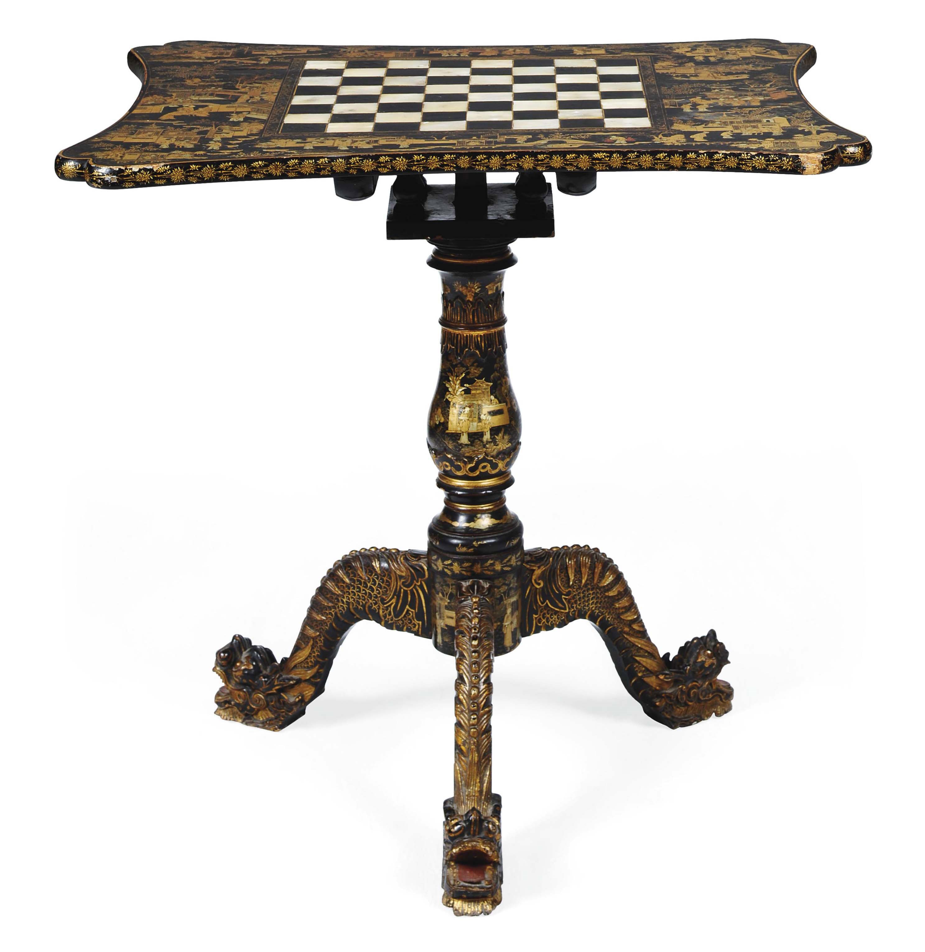 A CHINESE EXPORT BLACK LACQUER GAMES TABLE
