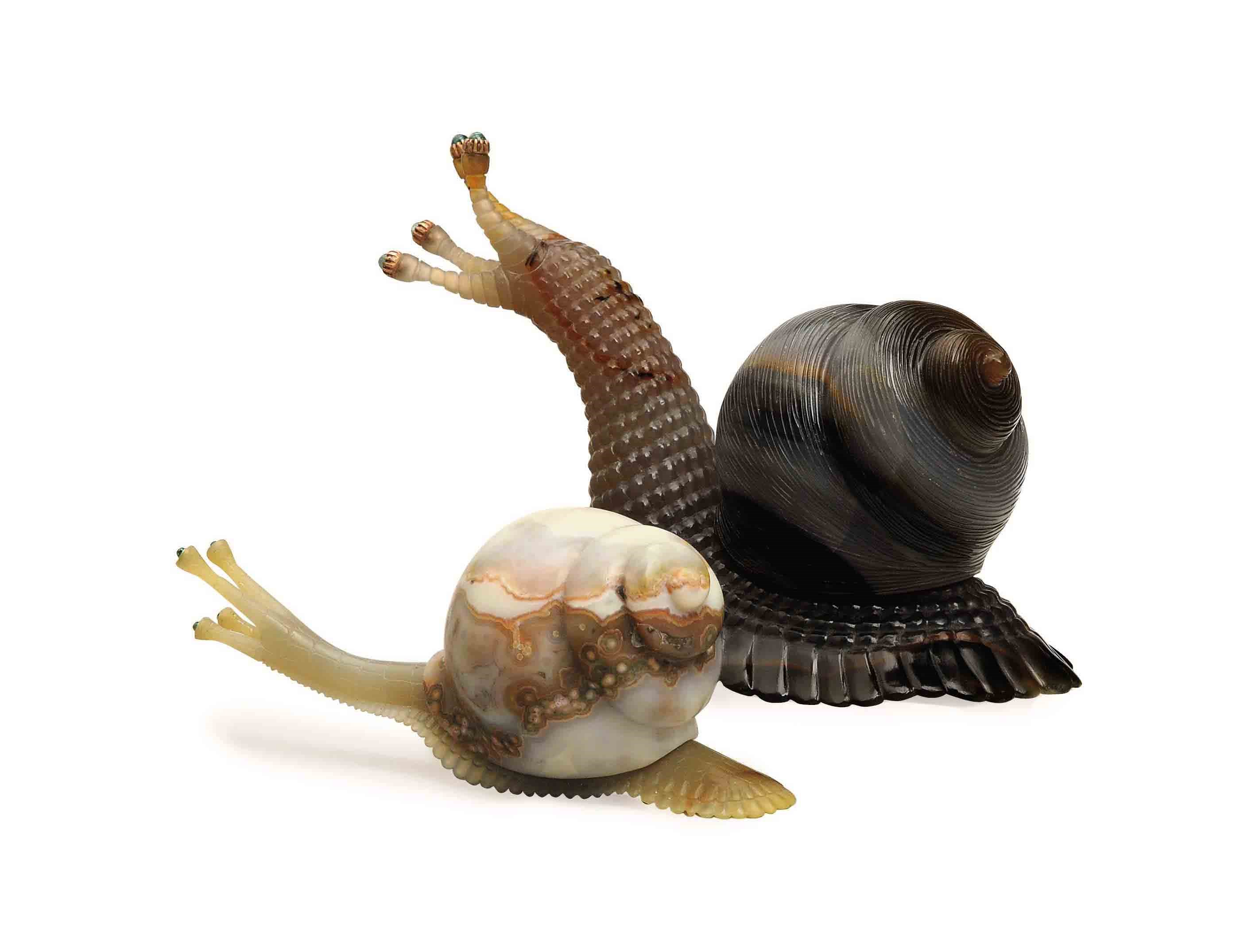 TWO RUSSIAN AGATE SNAILS,