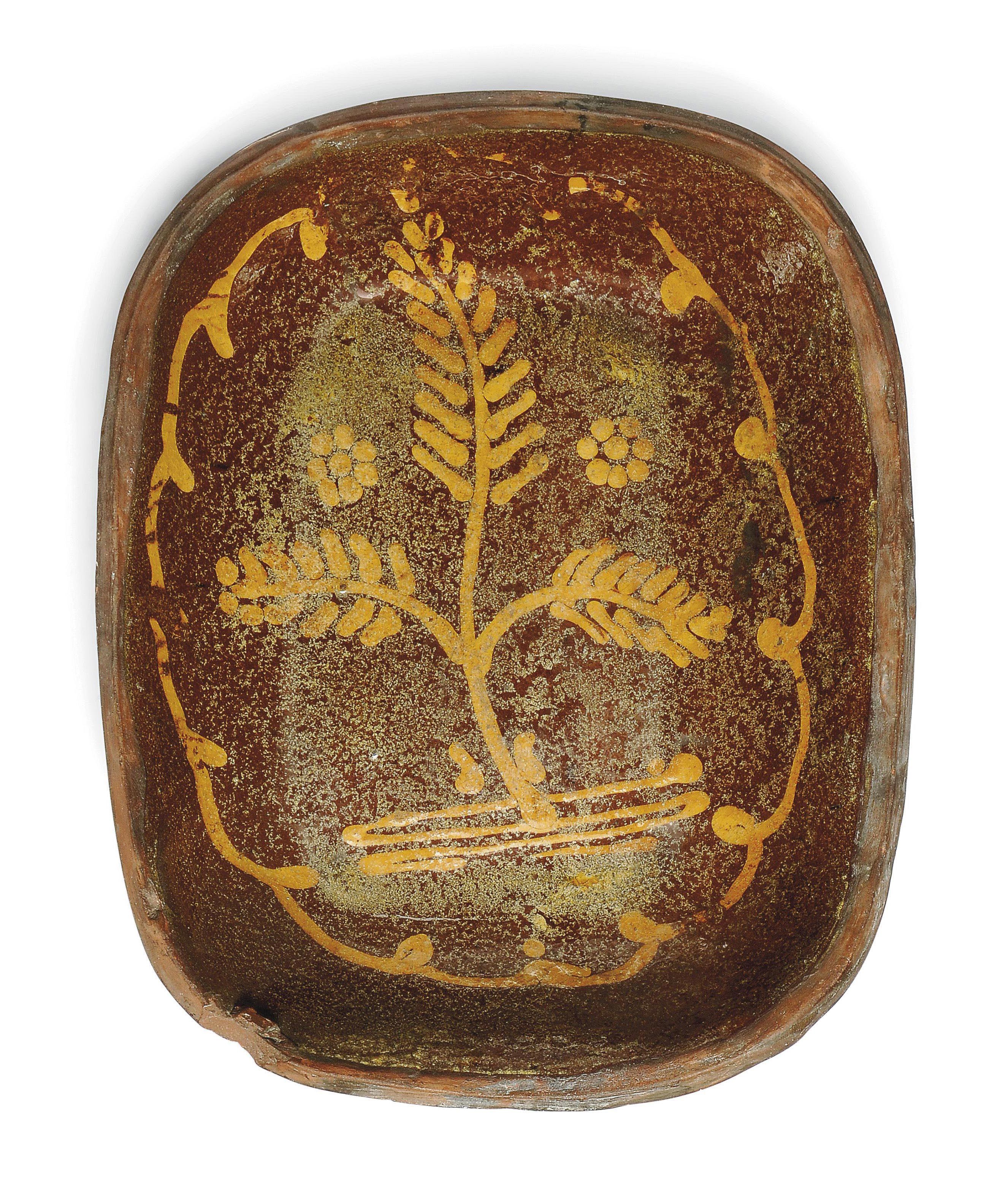 A SLIPWARE SHAPED RECTANGULAR DISH