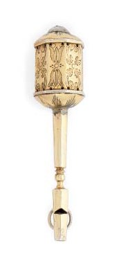 A SILVER-GILT RATTLE AND WHISTLE